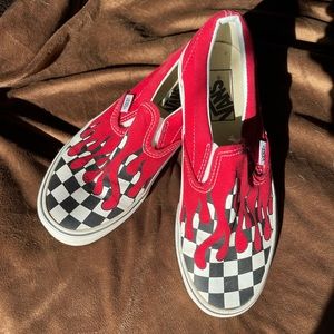 Red Vans with checkered flames